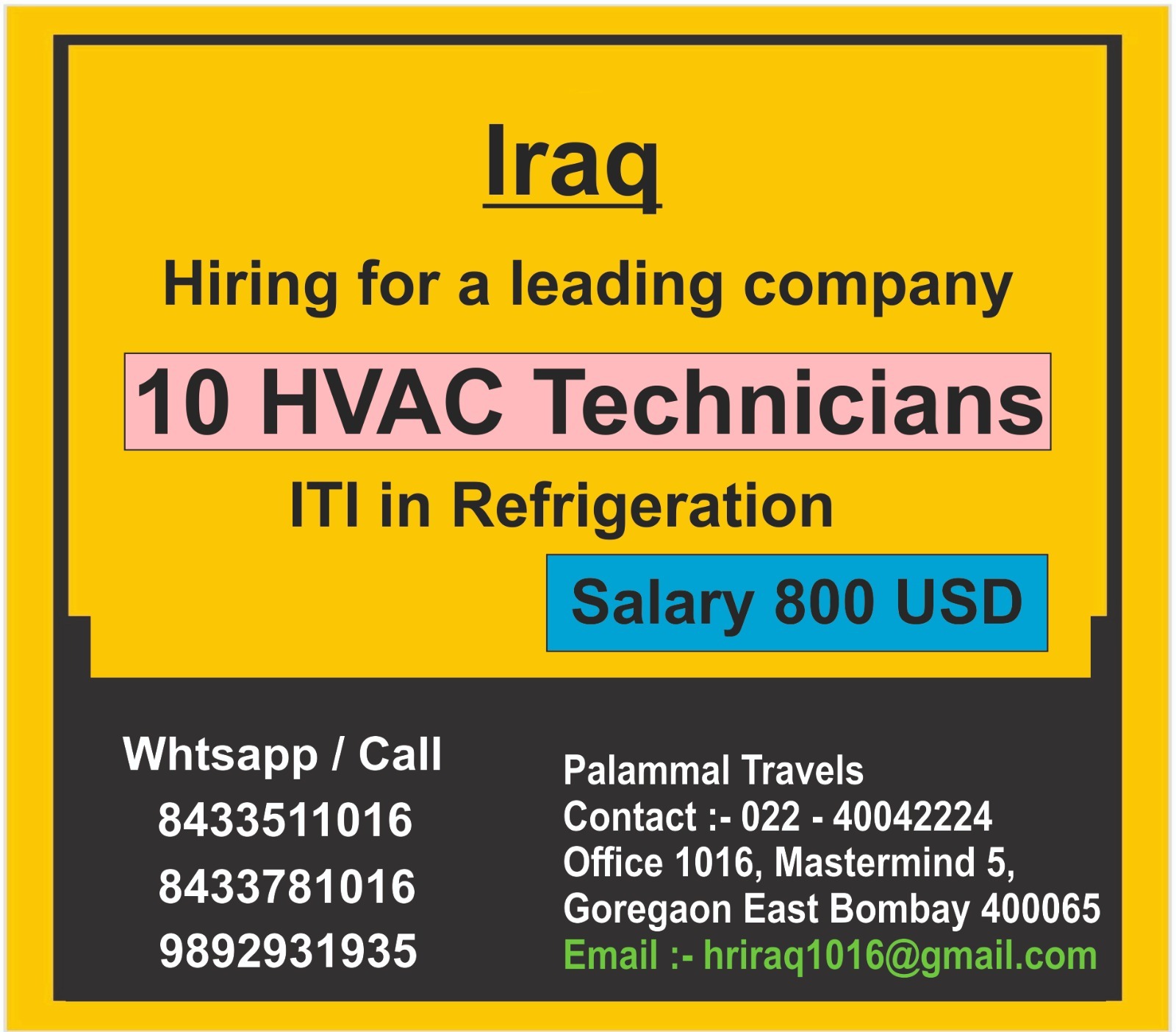 Palammal Travels vacancy poster 3